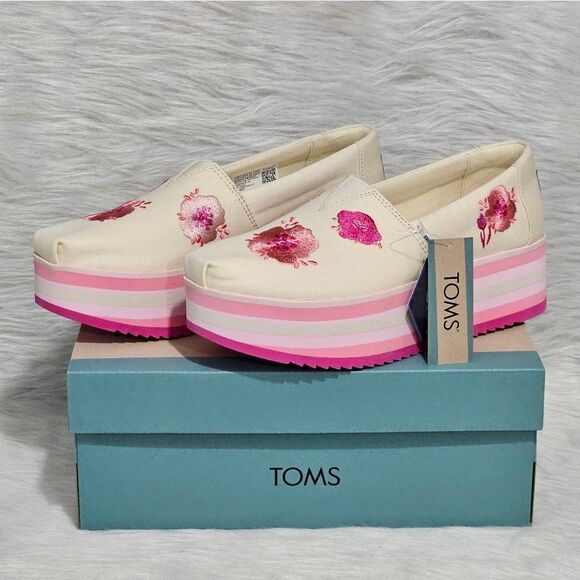 Toms Shoes - TOMS, Poppy, platforms in cream and beautiful shades of pink.
